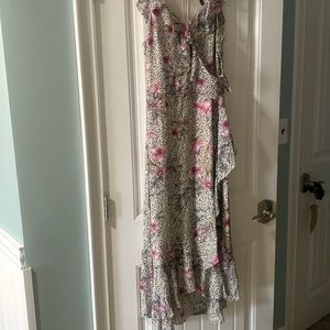 Black and white e/pink  floral frilly long dress.   Worn once